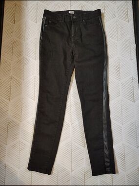 ecru Black Skinny Jeans With Faux Leather Side Stripe 6 Euc